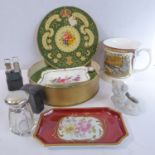 A selection to include a Royal Crown Derby butter dish and knife, a 19th century pug match-holder,
