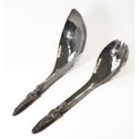 A pair of novelty silver-plated salad servers by Acme Bates & Son, hand-planished bowls (26cm)