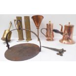 A good selection of mostly 19th to early 20th century metalware to include a large copper coffee pot