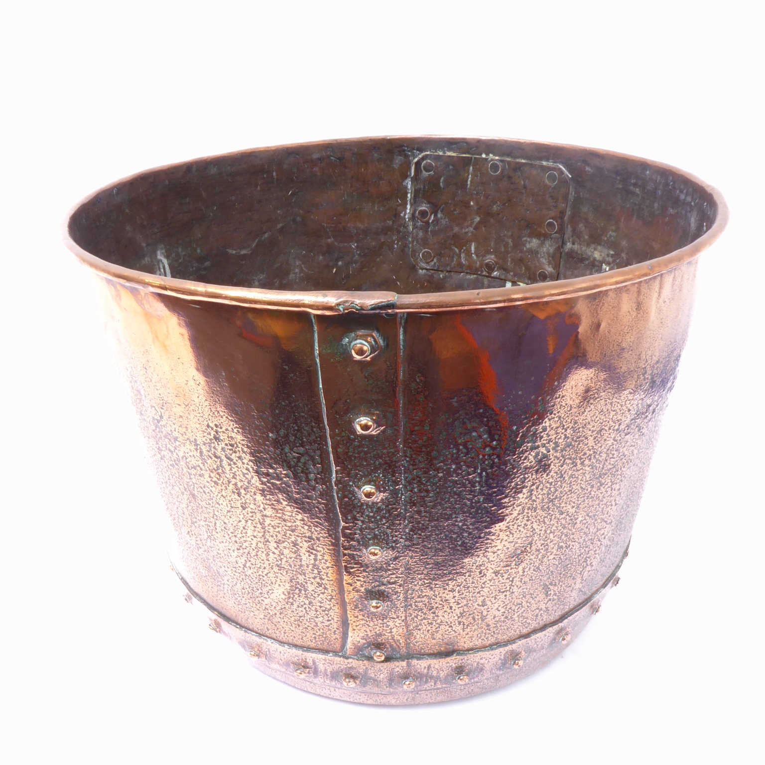 A 19th century rivetted copper copper of good colour and pleasing form (47cm diameter) - Image 2 of 4