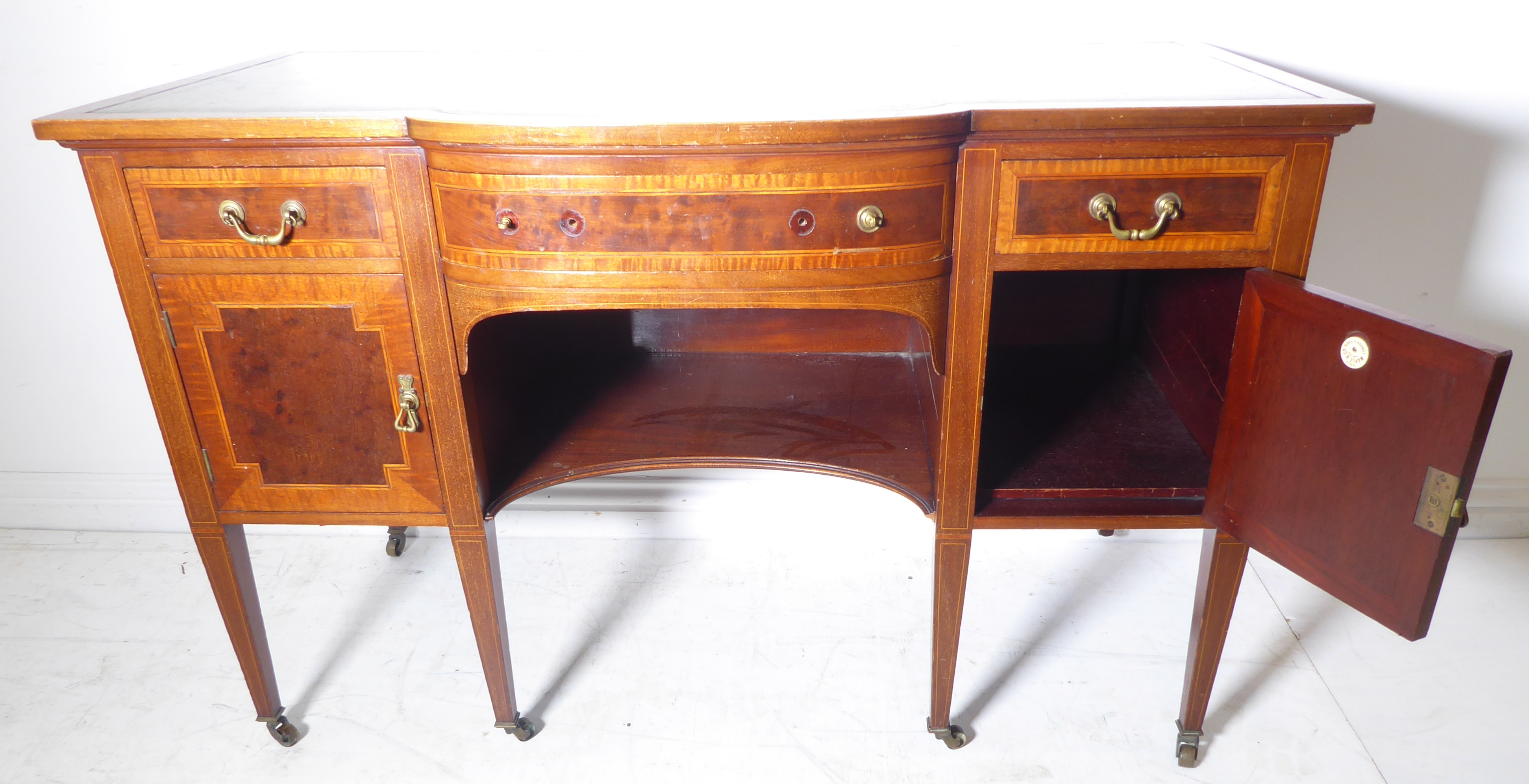 An Edwardian mahogany, boxwood strung and satinwood crossbanded desk; the leather inset top above - Image 4 of 4