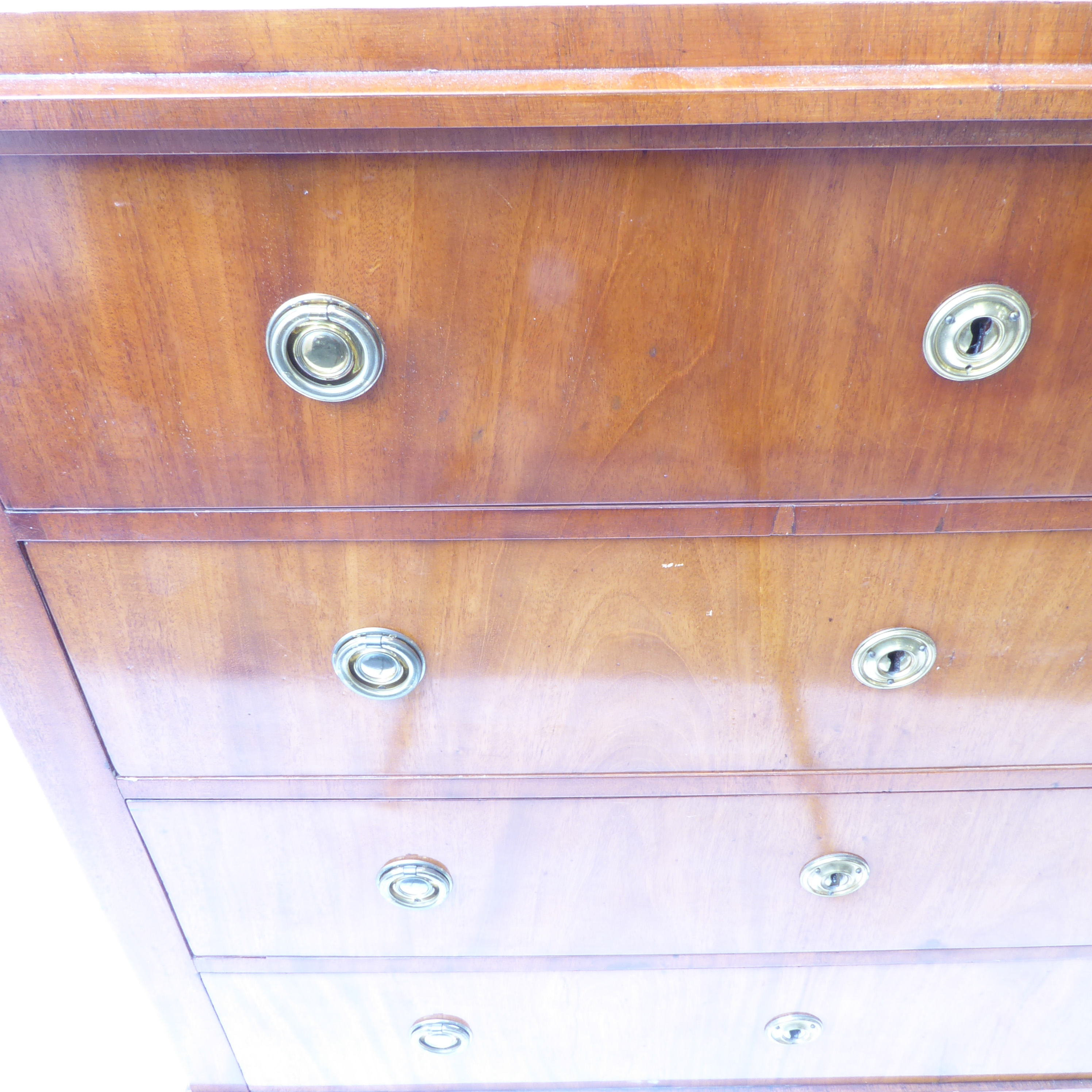 A 19th century continental mahogany secrétaire chest; the full width top drawer opening to reveal - Image 3 of 8