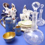 An assortment of ceramics and glassware to include three 19th century Staffordshire flatback