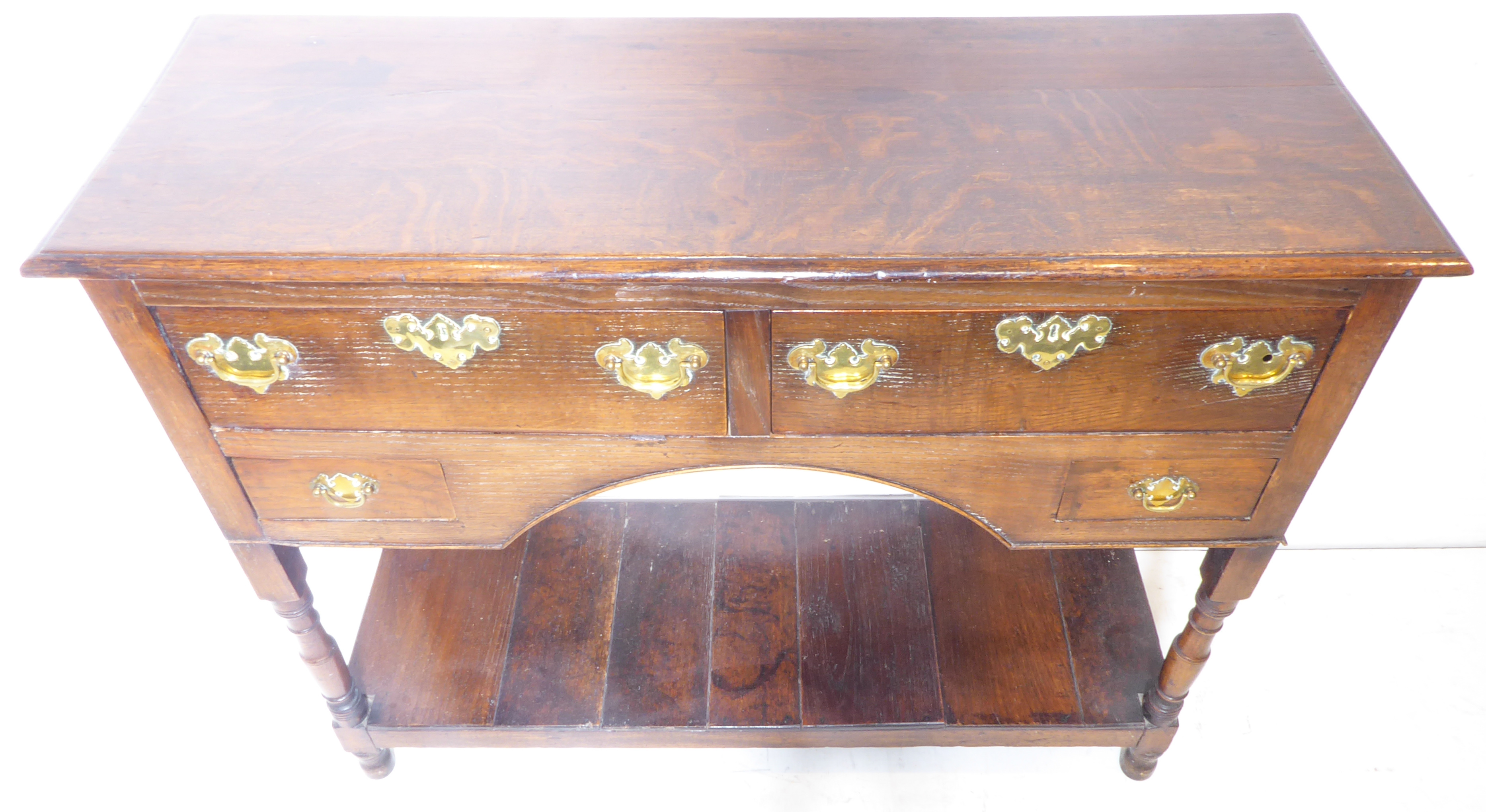 An antique oak dresser of small and pleasing proportions; the thumbnail moulded top above two half- - Image 3 of 3