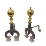 A pair of 19th century brass and cast-iron andirons (firedogs) (43cm)