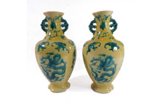 A pair of 20th century ornate hand-painted Chinese vases - Image 1 of 4