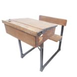 An early / mid 20th century one piece oak school desk (62cm wide x 79cm high)