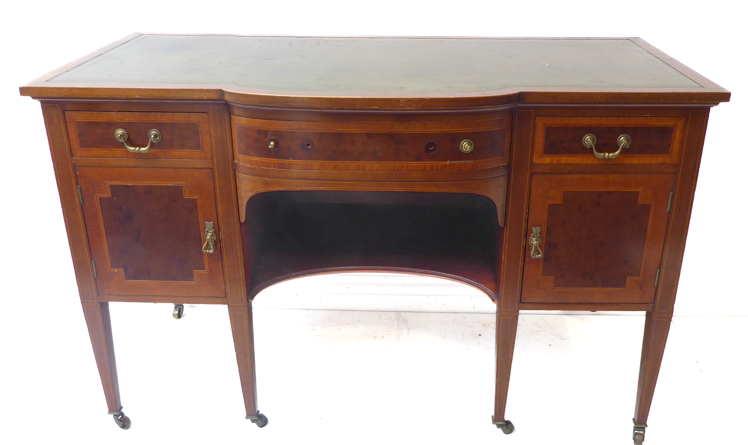 An Edwardian mahogany, boxwood strung and satinwood crossbanded desk; the leather inset top above - Image 2 of 4