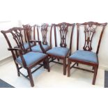 A set of five (4+1) Chippendale-style (later) dining chairs –  the carver with carved top-rail above