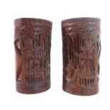 An opposing pair of 19th century Chinese bamboo brush pots (bitong); each of good patination and