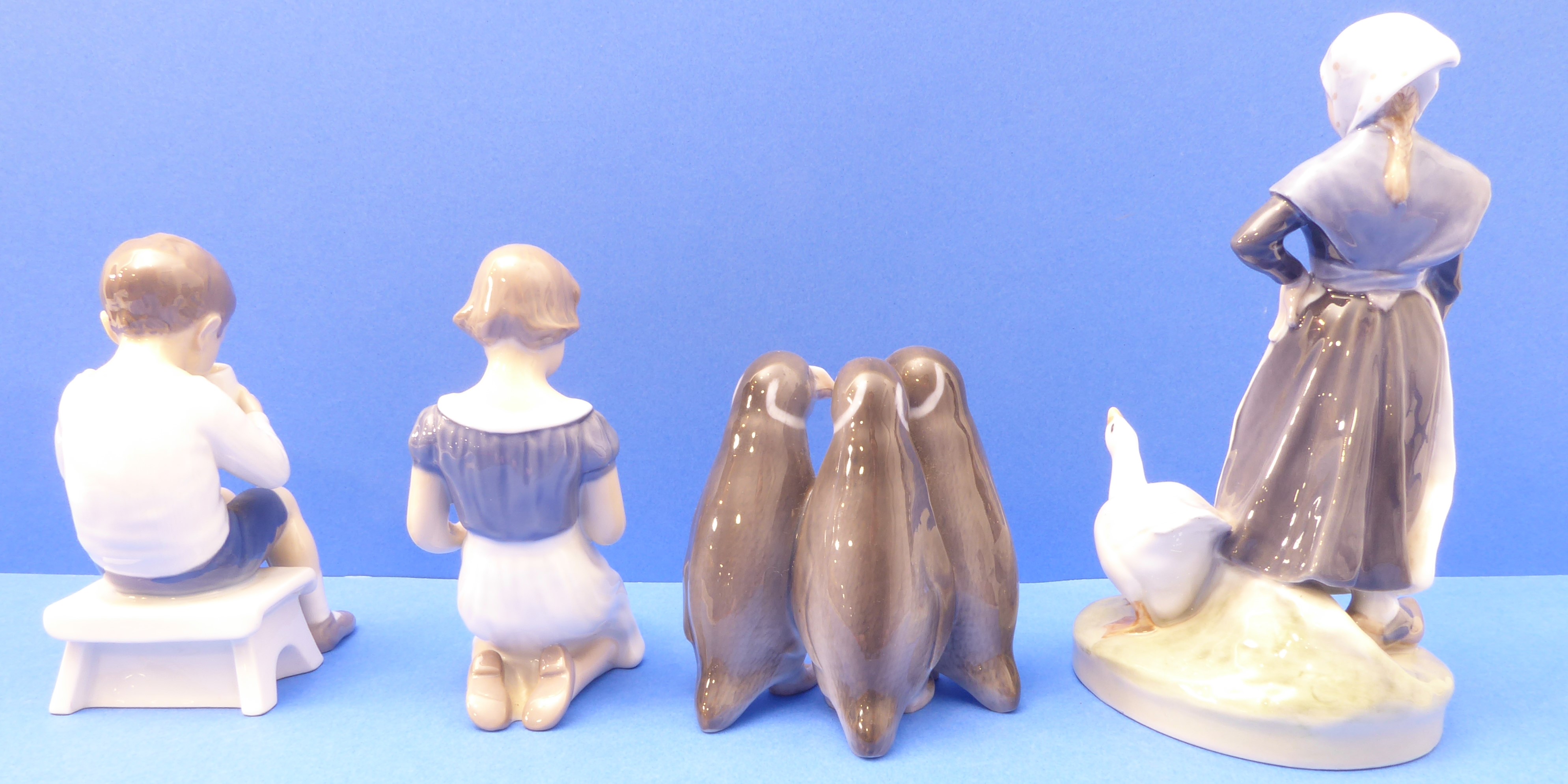 Four mid-20th century Royal Copenhagen porcelain figures (Danish factory): a young girl with - Image 4 of 7