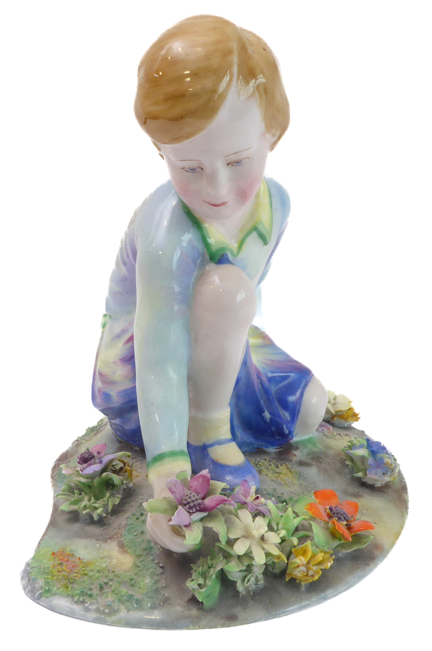 A circa 1930s Crown Staffordshire porcelain model of a young girl picking flowers - Image 2 of 4