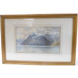 FRED R. FITZGERALD (1868-1944) – a  watercolour study of mountains before calm waters, signed