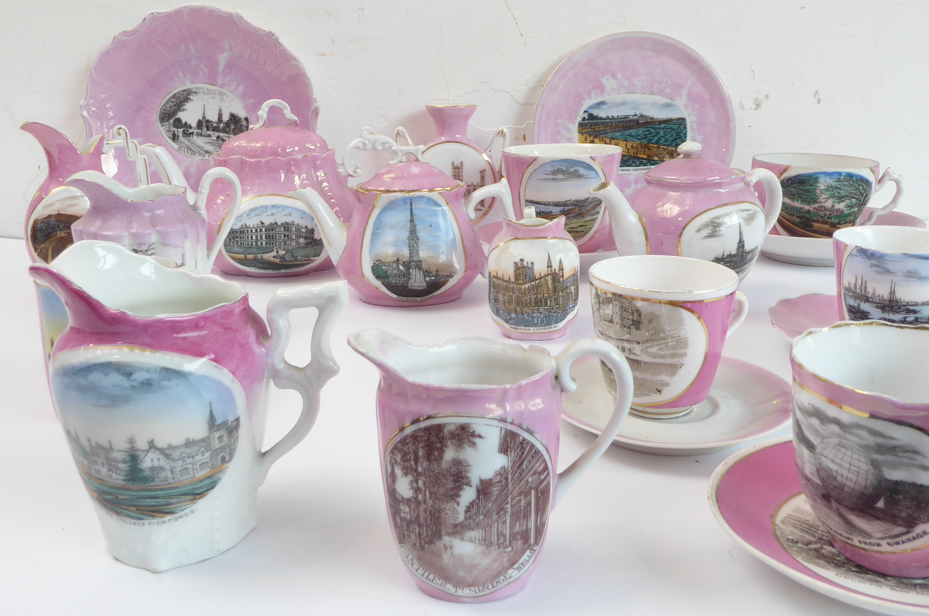 A selection of mostly late 19th century pink-glazed German porcelain commemorative ware to include - Image 2 of 4