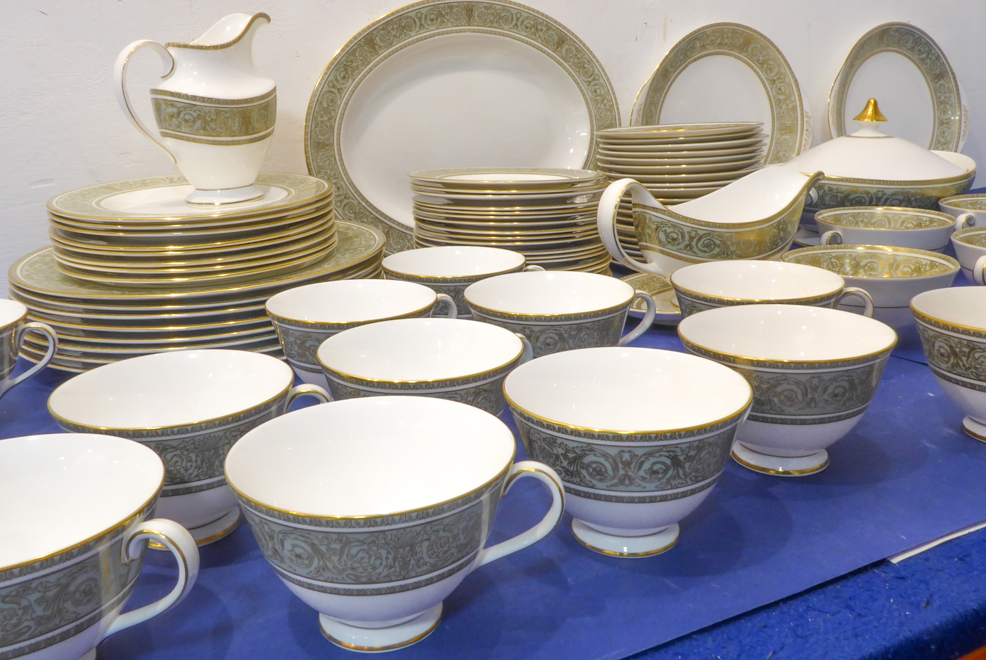 A Royal Doulton dinner / tea service in the English Renaissance pattern: 8 x 27cm and 20cm plates, - Image 3 of 8