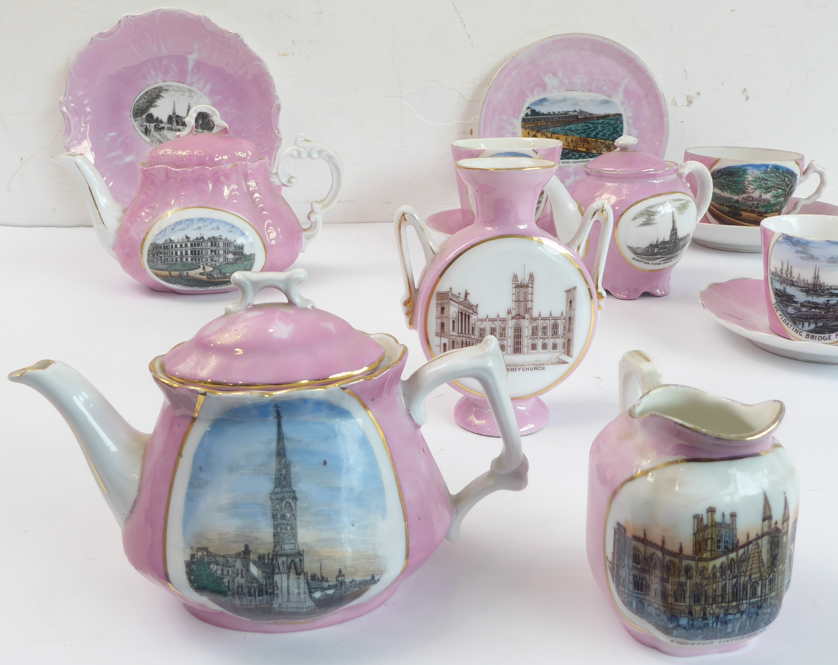 A selection of mostly late 19th century pink-glazed German porcelain commemorative ware to include - Image 4 of 4