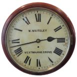 A mid-19th century mahogany-cased wall clock; the cream dial with Roman numerals and signed 'W.
