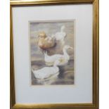 TREVOR WAUGH - a watercolour study of ducks on water, signed and dated '92, lower right, glazed gilt