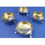 Two pairs of 18th century hallmarked silver circular salts with gilded interior bowls and each on