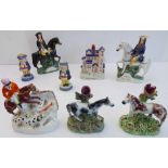 Staffordshire pottery (mostly 19th century) to include two mounted figures, 'Dick Turpin' and 'Tom