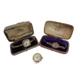 Three early 20th century lady's 9-carat rose gold cased dress/cocktail wristwatches; one without