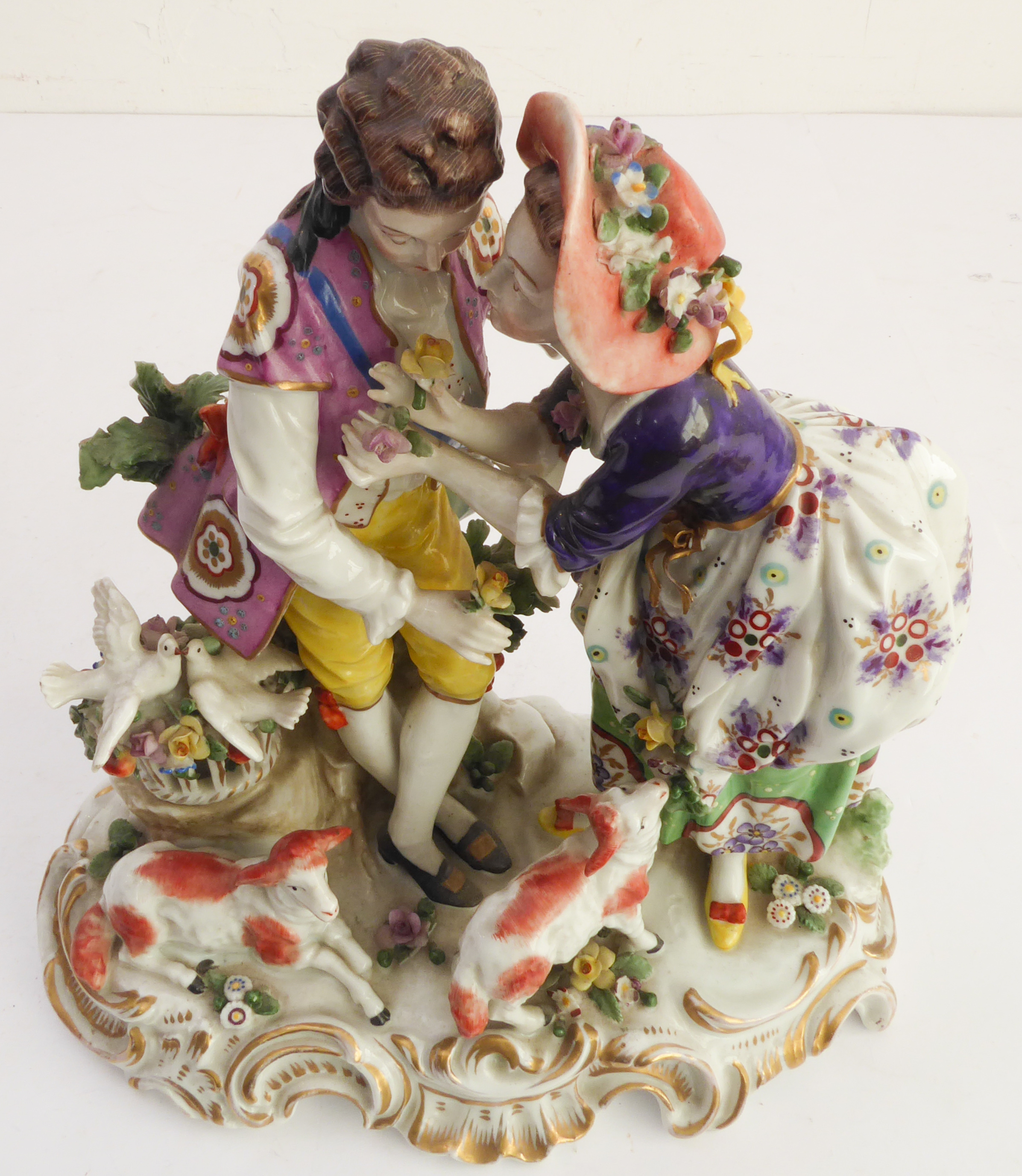 A hand-decorated late 19th / early 20th century Naples porcelain figure group - the female receiving - Image 6 of 7