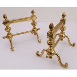 A pair of late 19th century cast and wrought brass andirons (27.5cm wide)