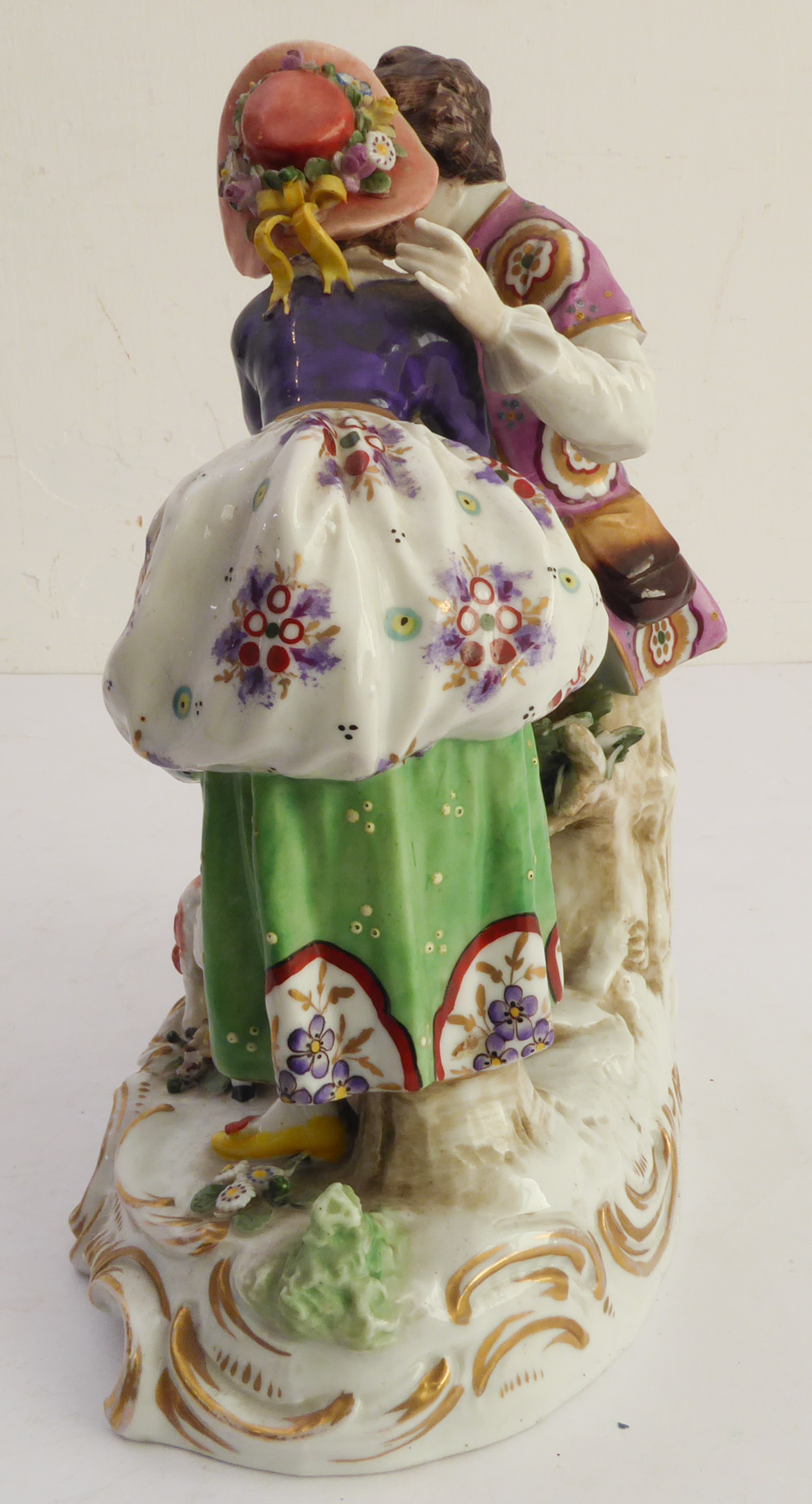 A hand-decorated late 19th / early 20th century Naples porcelain figure group - the female receiving - Image 5 of 7