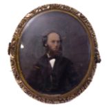 A 19th century oval portrait miniature; the finely cast oval gilt metal frame surrounding a half