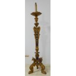 An elaborate early 20th century torchère stand of triangular form (now as a lamp standard); the faux
