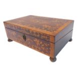 A mid 19th century and boxwood marquetry writing slope converted to a jewellery box; hinged lid