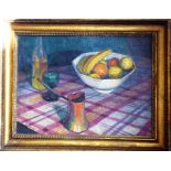 CORA J. GORDON R.B.A. S.W.A. (1879-1950), a gilt framed oil on canvas still life with fruit,