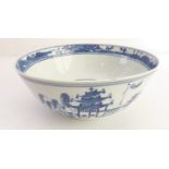 A 19th century Chinese porcelain blue-and-white bowl in the 18th century style - typically decorated