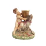 A late 19th century hand-decorated Worcester porcelain match holder - modelled as a cherubic