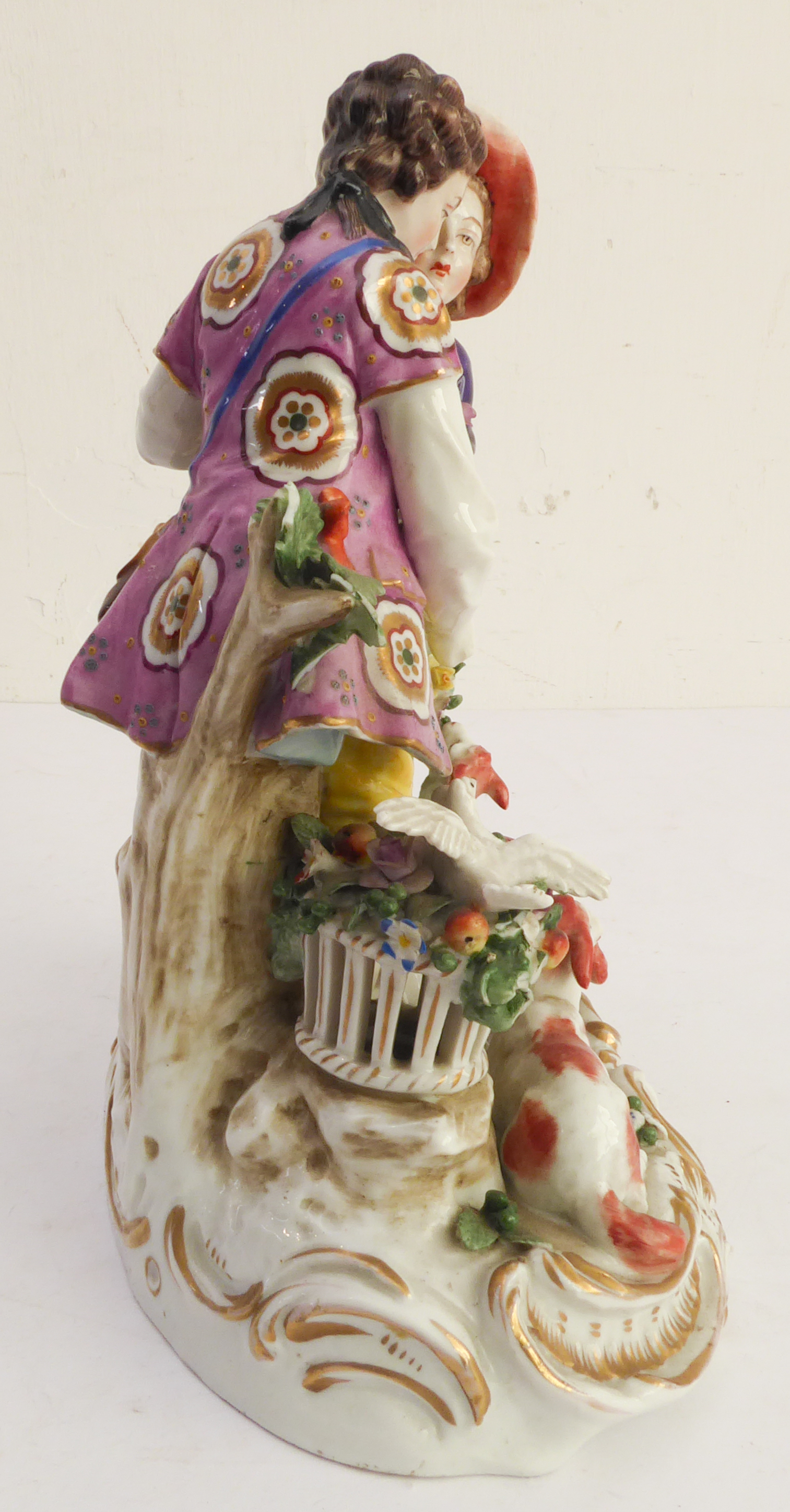 A hand-decorated late 19th / early 20th century Naples porcelain figure group - the female receiving - Image 3 of 7