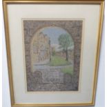 LAURENCE O'TOOLE (Contemporary Irish) - Study of a village green through a arched window, signed and