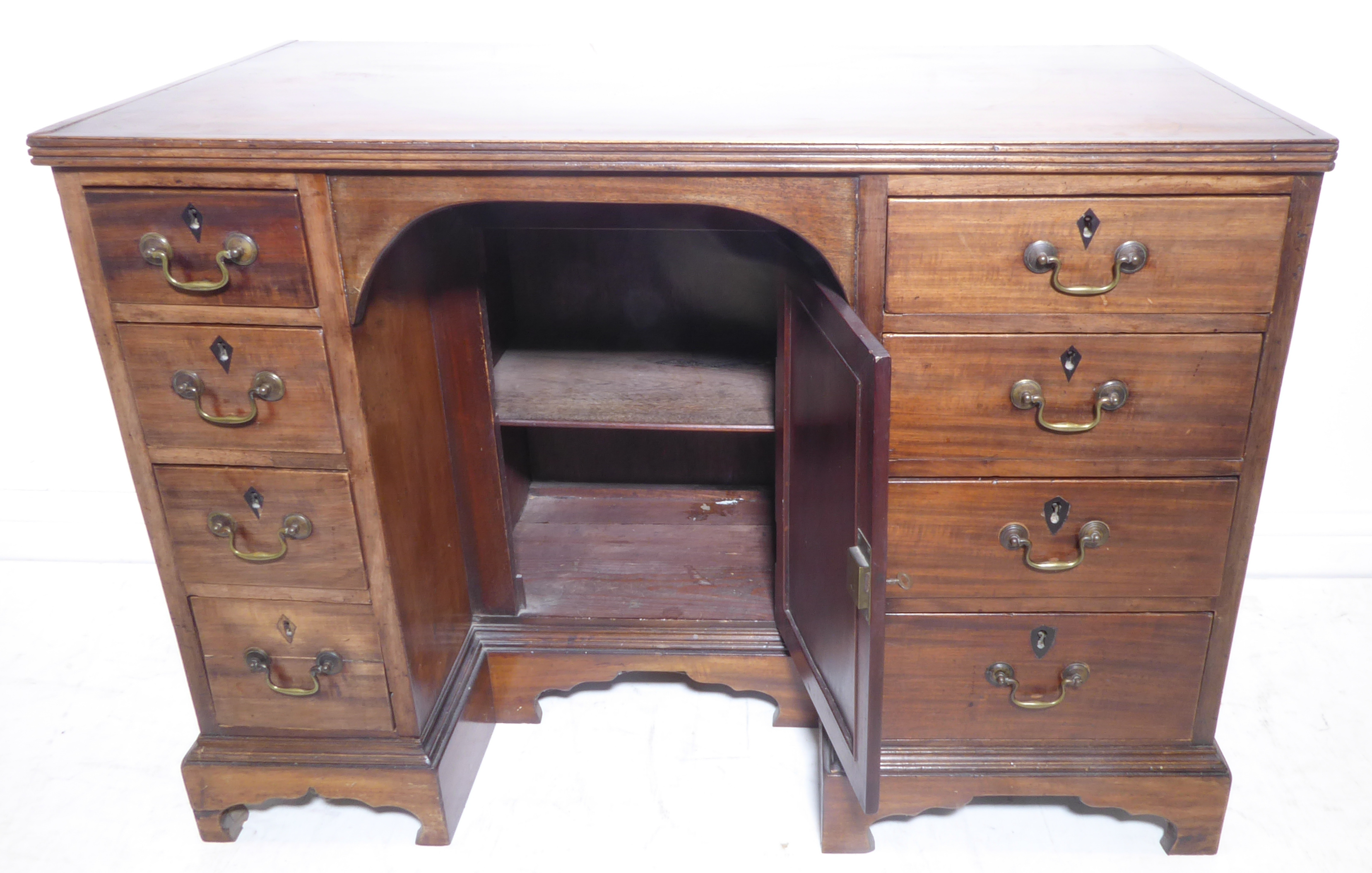 An early 19th century George III period mahogany knee-hole desk - the reeded edge top above recessed - Image 3 of 4