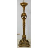 A fine and large 19th century carved giltwood torchère stand in neo-classical style (now as a lamp