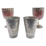 A pair of Safavid-style heavy goblets; enamelled and decorated with a central band of inverting