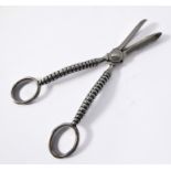 A pair of hallmarked silver grape scissors; bobbin turned style handles, assayed Birmingham 1931(