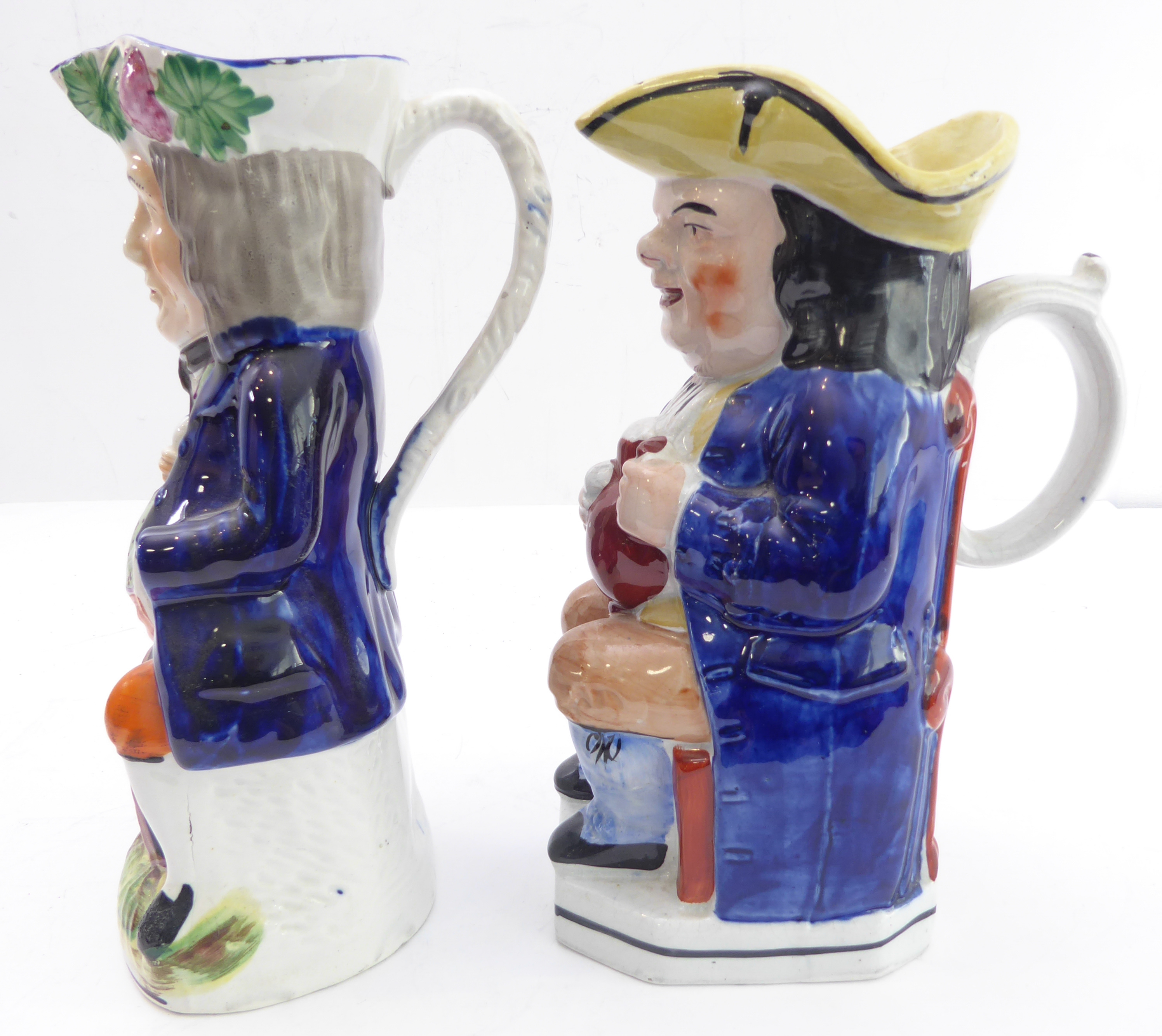 A 19th century hand-decorated Staffordshire beer jug, 'Home Brewed Ale', and one other similar sized - Image 2 of 9