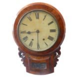 A 19th century walnut-cased drop-dial clock; the dial with Roman numerals and above a hinged,