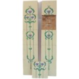 Ten Art Nouveau style tiles mounted on two wooden panels (a pair) (one tile loose from its panel) (