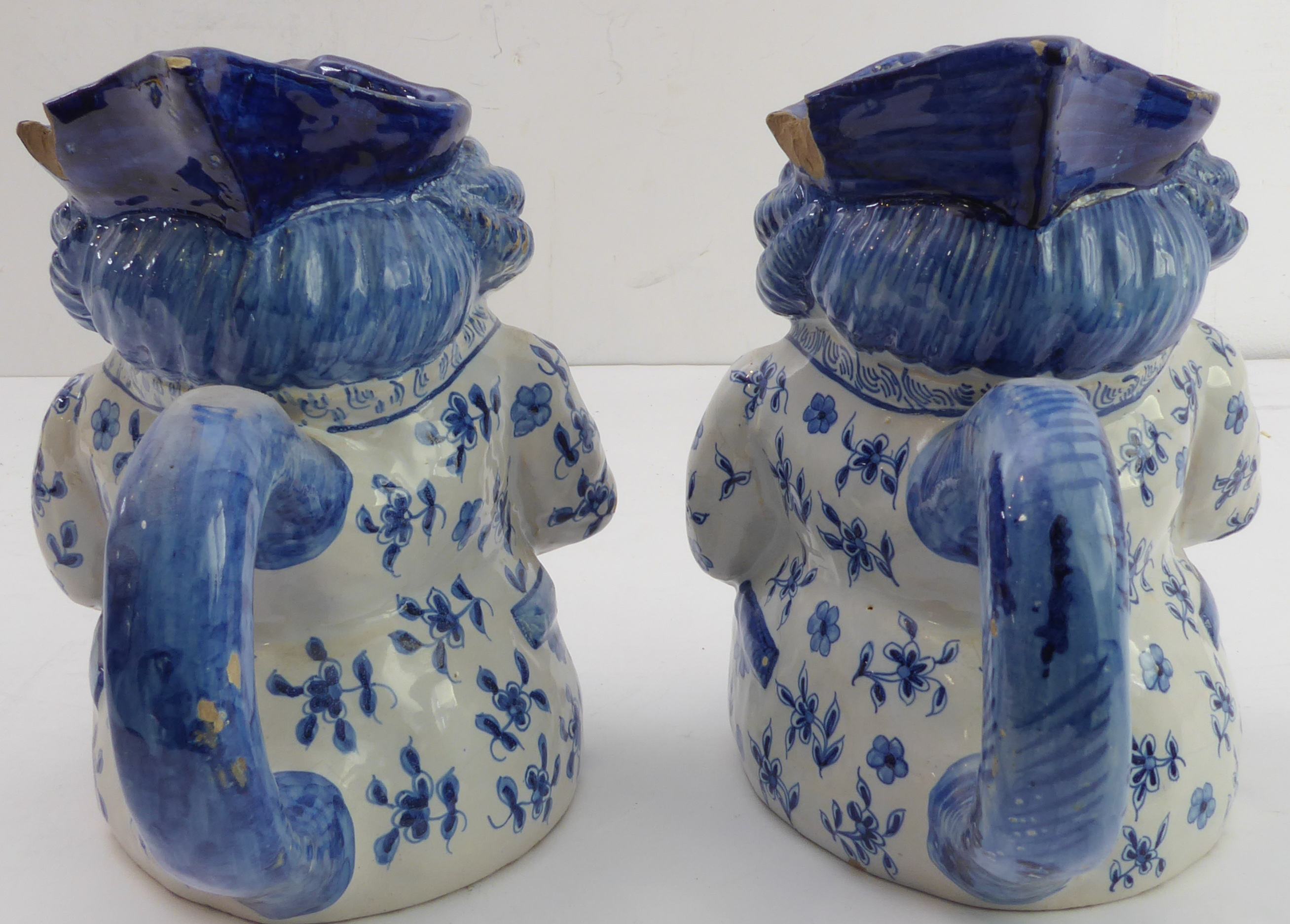 A pair of Delftware Toby jugs  - probably late 19th or early 20th century, modelled as corpulent - Image 4 of 7