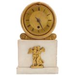 An early 19th century French Empire period ormolu-mounted white-marble timepiece mantle clock: