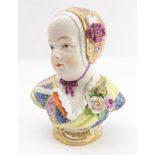 A fine late 19th century hand-decorated Continental bust  - girl wearing a gilt-highlighted cloche