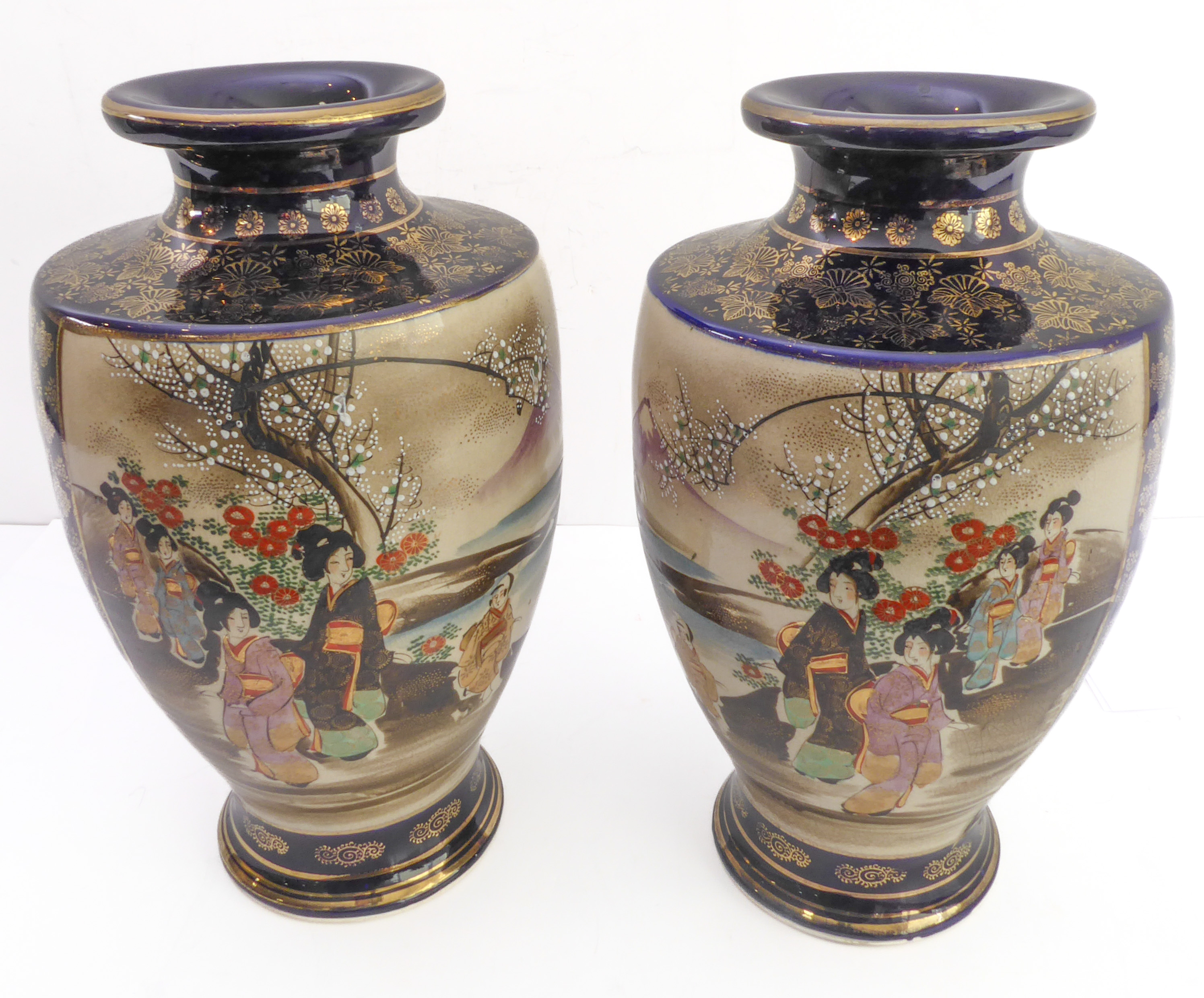 An opposing pair of early 20th century Japanese pottery vases of ovoid form - cobalt-blue-glazed - Image 2 of 7