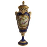 A 19th century Sèvres-style potpourri vase and cover: the domed cover with a gilded pineapple finial
