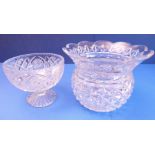 Two large clear glass bowls: 1. a large thistle-head-shaped clear glass bowl / vase with flowering