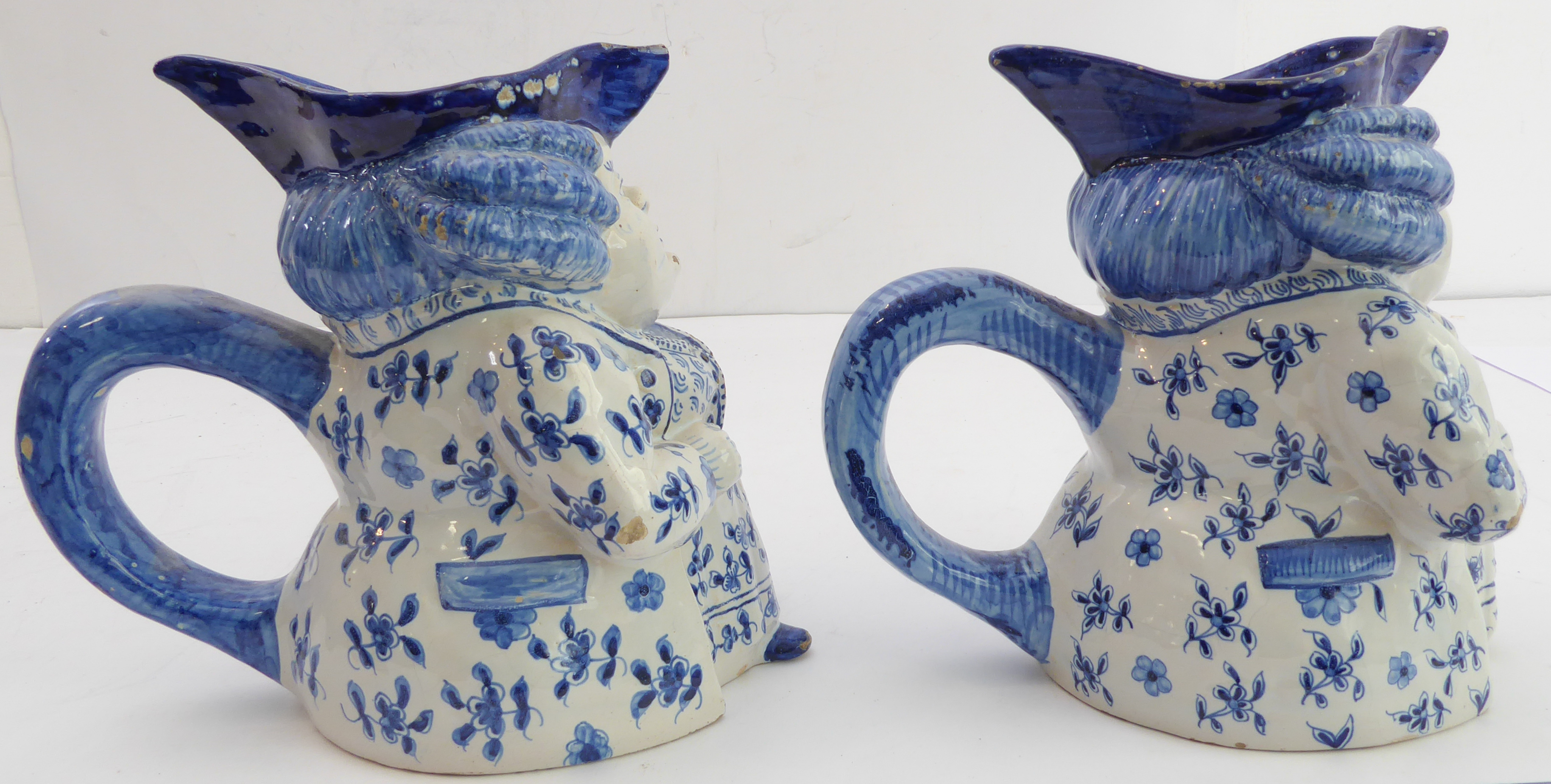 A pair of Delftware Toby jugs  - probably late 19th or early 20th century, modelled as corpulent - Image 5 of 7